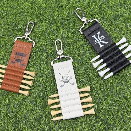 Personalized Golf Tee Holder with 5 Tees, Leather Golf Tee Strap with Clip, Custom Name Golf Accessories, Golf Gift for Men & Dad