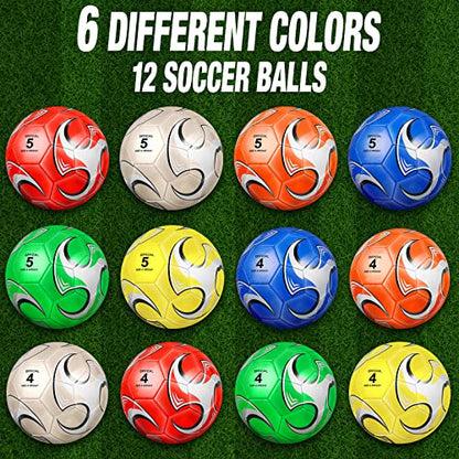 Supervitae 12 Pack Soccer Balls for Teen Adult Bulk Deflated Soccer Balls with Pump Outdoor and Indoor Training Practice Football for Back to School Sports Game Birthday Gift Party