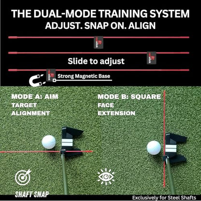 Shaft SNAP Magnetic Golf Alignment Stick Specially Designed for Steel Shafts - 10.24in Ultra-Light 0.37oz Training Aid for Putters, Irons and Wedges