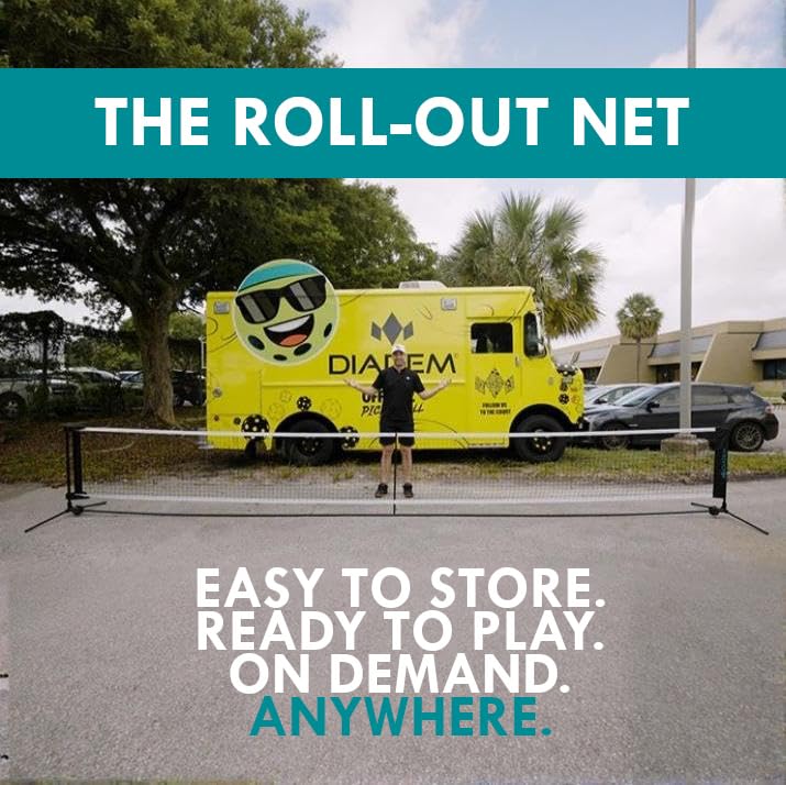 Diadem Premier Rollout Pickleball Net | 22FT Portable Regulation Pickleball Net System | Quick Setup, Lightweight & Durable Net for Indoor & Outdoor Play