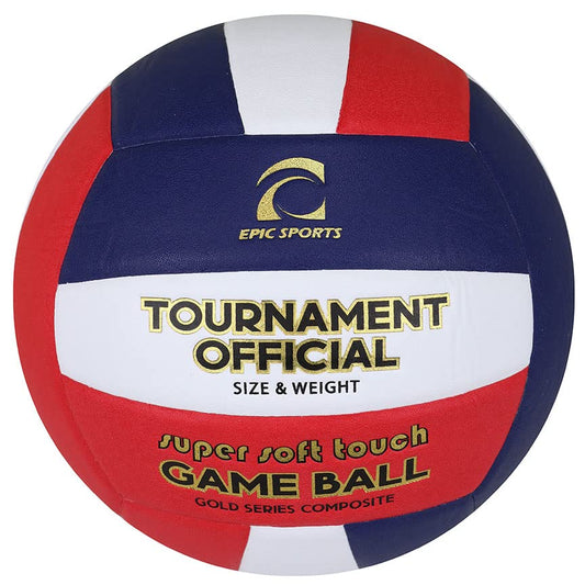 Epic Gold Series Tournament Official Game Volleyball (24-Colors Available) - color: SCARLET/WHITE/NAVY
