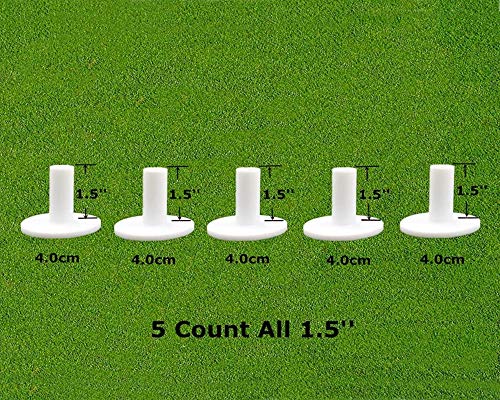 FINGER TEN Golf Rubber Tees 1.5" 2.25" 2.75" 3" 3.13" Same or Mixed Sizes/Colors Value 5 Pack, Durable & Hold Ball Well Golf Accessory for Indoor Outdoor Practice - style: White 5 Pack All 1.5''