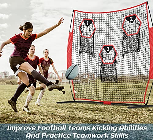 Football Throwing Target Net - Quarterback Training with 3 Pockets Heavy-Duty Fiberglass Poles & Polyester Portable Accuracy Practice for Backyard/Team Drills Youth Players - size: 6X6FT