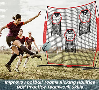 Football Throwing Target Net - Quarterback Training with 3 Pockets Heavy-Duty Fiberglass Poles & Polyester Portable Accuracy Practice for Backyard/Team Drills Youth Players - size: 6X6FT