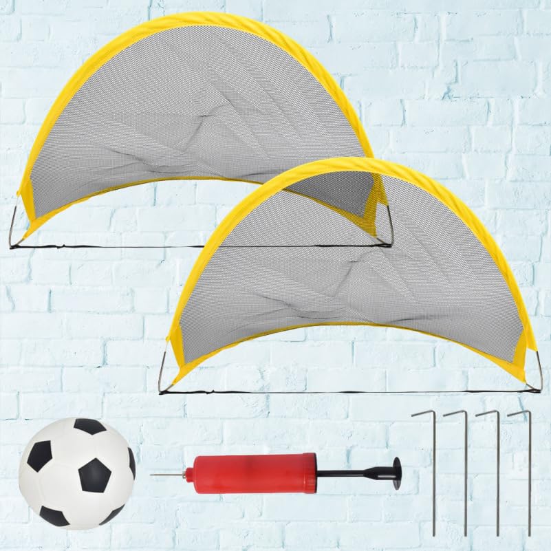 2Pcs Soccer Goal Net Set with Inflator, Portable Football and Iron Nails, Portable Outdoor Soccer Net for Boys Backyard Game, Sports Practice Training Equipment