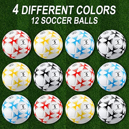 Lenwen 12 Pcs Soccer Balls with Pump Bulk Official Size 5 4 3 Kids Teens Adult Indoor Outdoor Sports Soccer Gift for Play Training Gift Party Back to School