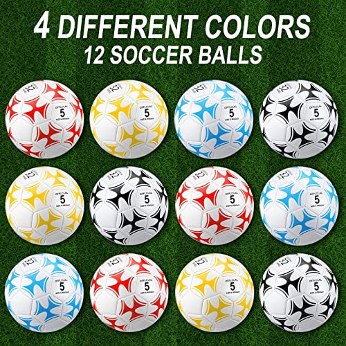 Lenwen 12 Pcs Soccer Balls with Pump Bulk Official Size 5 4 3 Kids Teens Adult Indoor Outdoor Sports Soccer Gift for Play Training Gift Party Back to School - size: Size 5, style: Bright Style
