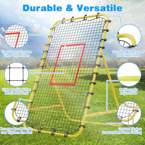 Adjustable Volleyball Rebounder Net 7x4 FT - Ultimate Training Equipment for Volleyball & Lacrosse Enhanced Bouncing System for Volleying, Bumping, and Spiking Drills - color: Yellow