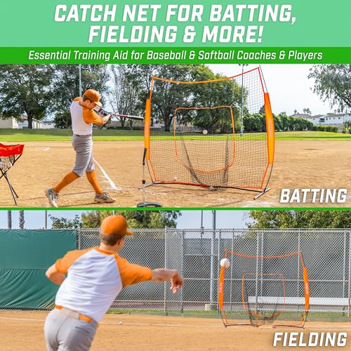 GoSports 7 x 7 ft Baseball & Softball Nets - Available in Team Colors - Batting & Pitching Net with Strike Zone - color: Orange