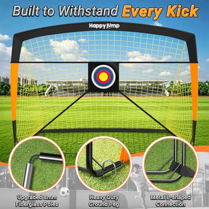Happy Jump 7x5' & 5x3.6' Portable Soccer Goals for Kids Ages 6-14, Weatherproof Net and Steel Frame for Backyard Fun and Outdoor Training, Quick Setup and Sturdy for All Weather Conditions - style: 7x5 FT, 2 Set Upgrade