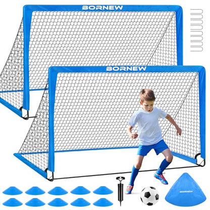 Kids Soccer Goal for Backyard Set - 2 Set of 6X4 / 4X3 ft Toddler Soccer Nets Training Equipment, Soccer Ball, Pop Up Portable Soccer Set for Kids and Youth Games and Training Goals Ages 3-16 Gift - color: 1.Blue