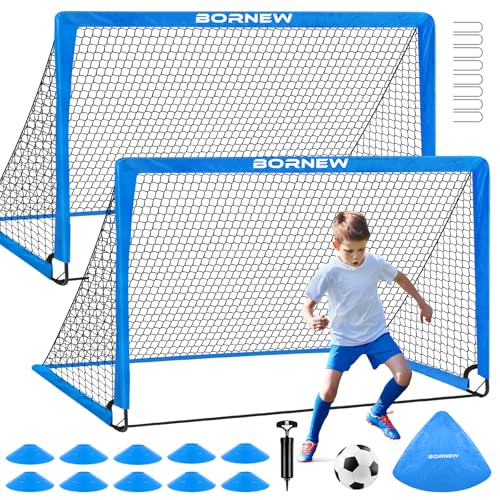 Kids Soccer Goal for Backyard Set - 2 Set of 6X4 / 4X3 ft Toddler Soccer Nets Training Equipment, Soccer Ball, Pop Up Portable Soccer Set for Kids and Youth Games and Training Goals Ages 3-16 Gift - color: 1.Blue