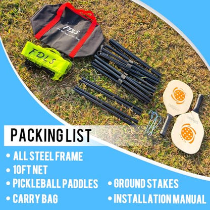 FDLS 10FT Portable Badminton Pickleball Net with Carry Bag for Indoor Outdoorl Height Adjustable| Easy Set up - style: Yellow&Green(2 Paddles)