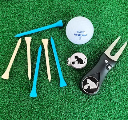 Adhere Golf Ball Markers Personlized Double Side Cute cat Logo Enamel with A Magnetic Hat Clips,A Premium Golf Gifts. - color: A-Ball Markers & Divot Tool Gift Set