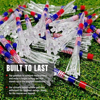 DURARANGE Premium Golf Tees - 5-Prong & 4-Prong Anti-Slip, Enhanced Stability, Unbreakable Golf T 3-1/4" for 360cc Drivers, Ideal Gift for Golfer - color: Elite Golf Tees- Transparent- 50pk
