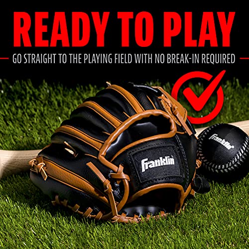 Franklin Sports Kids Baseball Gloves - RTP Youth Teeball Glove + Ball Set - Boys + Girls Teeball Mitt - 9.5" - color: Black/Tan