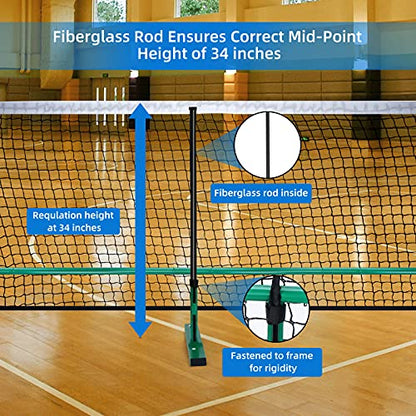 Portable Pickleball Net System Regulation Size Net Set 22FT for Indoor and Outdoor, Designed for All Weather Conditions with Steady Metal Frame, Strong PE Net and 600D Carrying Bag