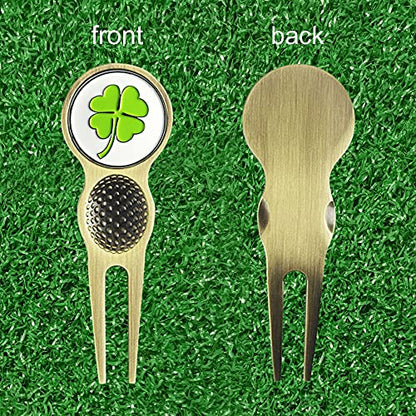 Myartte Golf Metal Divot Repair Tool with 24.5 mm Ball Marker - color: Four leaf clover Bronze