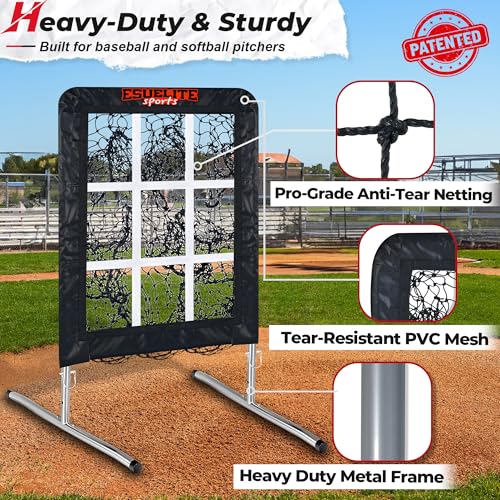 Heavy-Duty 9 Hole Pro Style Baseball & Softball Pitching Net with Strike Zone Target - Adjustable Portable Design - style: Black