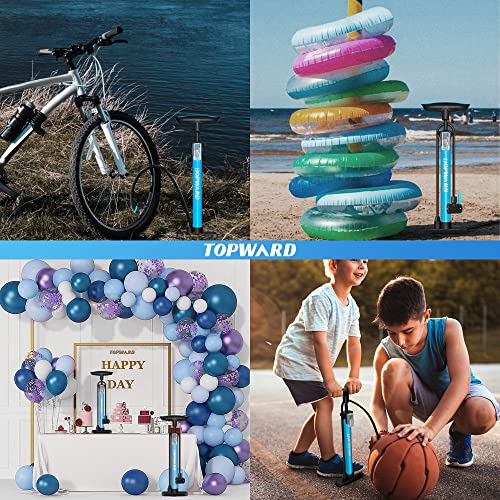 Topward Bicycle Tire Pump Portable, Hand Air Pump for Bike Exercise Balls Inflatables, Fits Presta & Schrader Valve, Bike Floor Pump with Ball Pump Needle for Soccer Volleyball Basketball Inflator