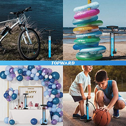 Topward Bicycle Tire Pump Portable, Hand Air Pump for Bike Exercise Balls Inflatables, Fits Presta & Schrader Valve, Bike Floor Pump with Ball Pump Needle for Soccer Volleyball Basketball Inflator