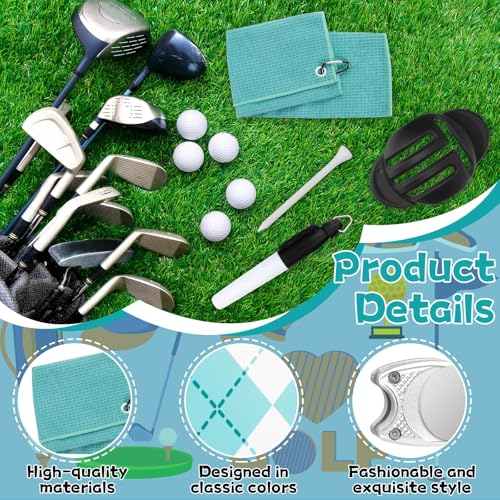 Golf Accessories Kit Golf Club Cleaning Kit Club Groove Cleaner Brush Divot Repair Tool Golf Towel with Clip Ball Bag with Hook Ball Alignment Kit Marking Pen Golf Gift Set Women - color: Teal