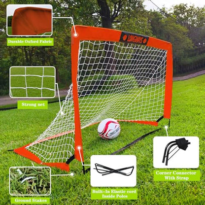 LOMGWAYS Soccer Goal – Foldable Frame Net for Kids + Youth – Indoor + Outdoor Soccer Goal with Carry Bag – Easy Set up – Multiple Sizes for Practice & Games