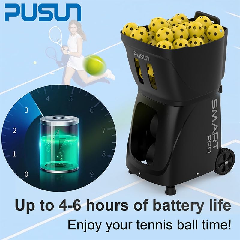 Smart Pro Pickleball Machine with App & Remote Control, Internal Oscillation, 28 Landing Points, 10 Training Modes, 12-75 MPH, 85+ Ball Capacity, 4-6H Battery - color: Black