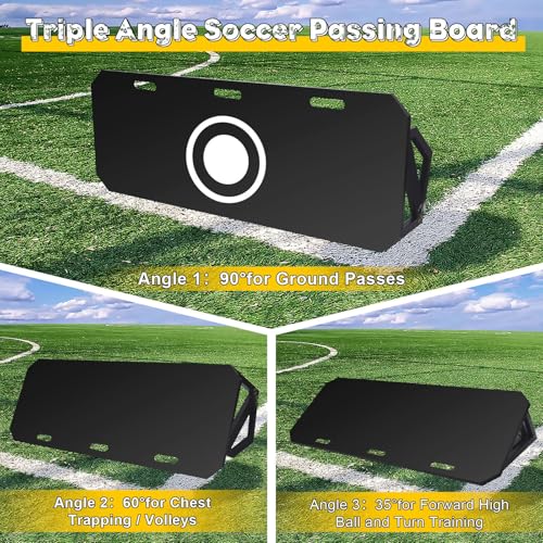 Upgrade 3-Angles Soccer Rebounder Board, Portable Soccer Wall for Adults & Kids, Foldable Soccer Training Equipment for Passing & Shooting Practice
