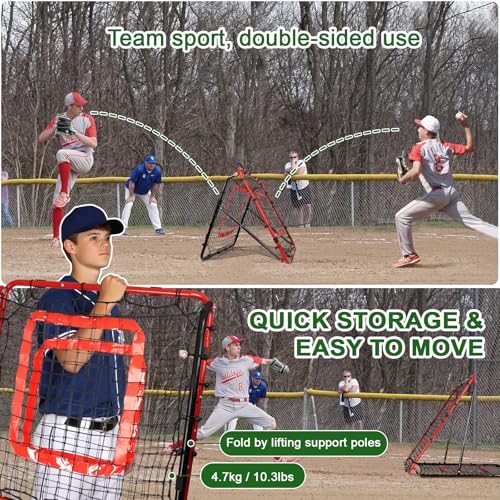 BaseGoal Baseball and Softball Rebounder Net,Baseball Rebounder,Volleyball Rebounder,Pitch Back Net,Multi-Sport Training Rebound Screen,with Pitching Target,Easy Adjustable Angles - style: 33.5x33.5 in Red