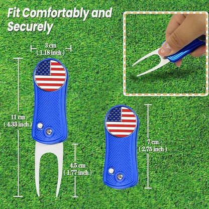 FINGER TEN Golf Divot Repair Tool and Ball Marker Switchblade Value Pack, Foldable Magnetic Stainless Steel with Pop-up Button for Men Women - color: B: 2 in Blue