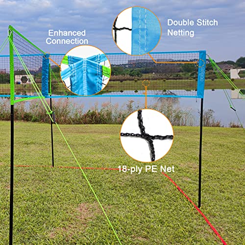 Zdgao 14 ft/20 ft 4-Way Volleyball and Badminton Combo Net with Soft Volleyball, Rubber Hammer and Carry Bag, Adjustable Height Four Square Volleyball Game Set for Backyard and Beach - color: 14FT BLUE & GREEN