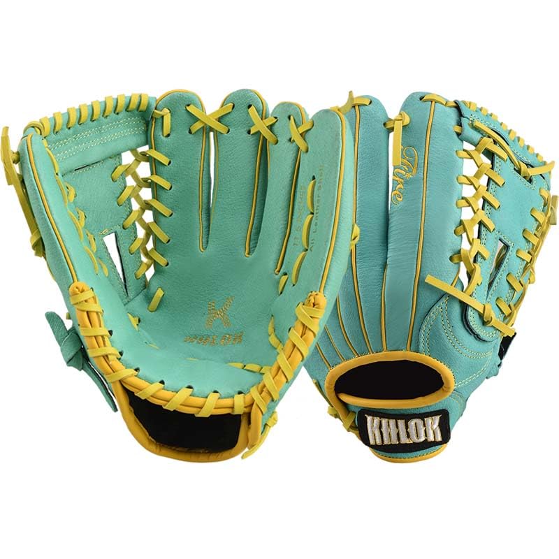 Pig Skin Leather Baseball Glove(in Field) - color: Cyan/Yellow, size: 11.5inch