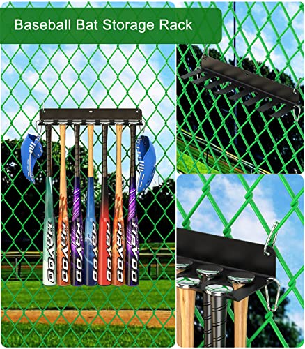 QBA Wall Mount Baseball Bat Holder, 8 Prongs Heavy Duty Metal Bat Rack, Holds 14 Bats, Bats Organizer for Dugout Fence Home Garage, Black - size: 14 Bat Rack