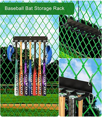 QBA Wall Mount Baseball Bat Holder, 8 Prongs Heavy Duty Metal Bat Rack, Holds 14 Bats, Bats Organizer for Dugout Fence Home Garage, Black - size: 14 Bat Rack