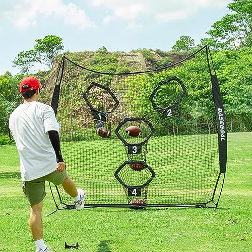 BaseGoal 8 x 8ft Football Nets for Throwing,Football Target,Quarterback Training Equipment with 4 Target Pockets for Improving Football Accuracy Throwing