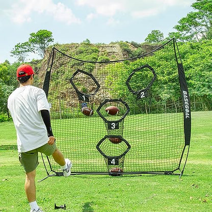 BaseGoal 8 x 8ft Football Nets for Throwing,Football Target,Quarterback Training Equipment with 4 Target Pockets for Improving Football Accuracy Throwing