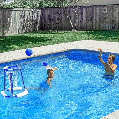 GoSports Splash Hoop 360 Floating Pool Basketball Game - Choose Red or Blue - Includes Hoop, 2 Balls and Pump - style: Blue Splash Hoop