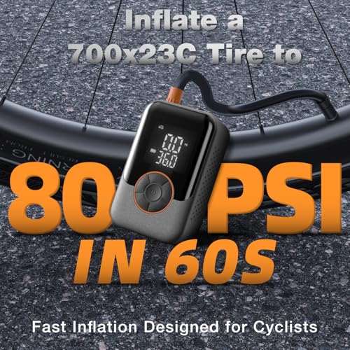 Portable Electric Tire Pump – 150PSI Smart Bike Pump with Digital Gauge, Auto Shut-Off, USB-C Rechargeable Air Compressor for Car, E-Bike, Bicycle, Motorcycle, Balls – Cordless & Compact