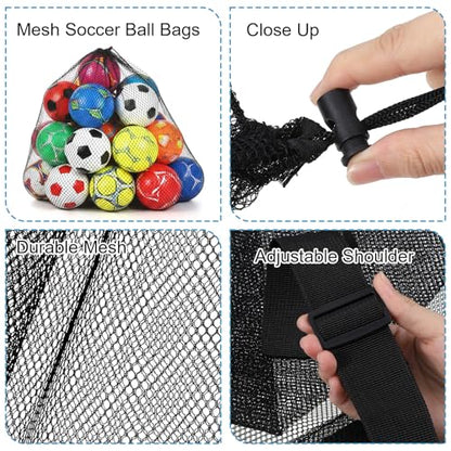 6 Pcs 40" x 30" Large Sports Ball Bag Mesh Soccer Basketball Bags Large mesh drawstring bags with Adjustable Shoulder Strap for Football Volleyball Gym Sports Equipment (Black)
