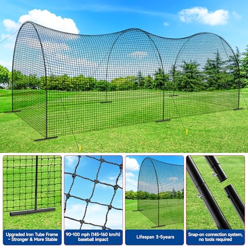 Portable Baseball Batting Cage Net with Sturdy Steel Frame, 20FT/ 30X12X8FT Batting Cages for Backyard Baseball Training Equipment with Carry Bag - size: 20FT
