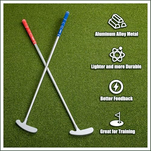 FUNGREEN Golf 2PCS/Pack Two-Way Putter Club for Right or Left Handed Golfers Foldable Alloy Rod Head Adults Golf Putter - 34" Length - color: Blue and Red