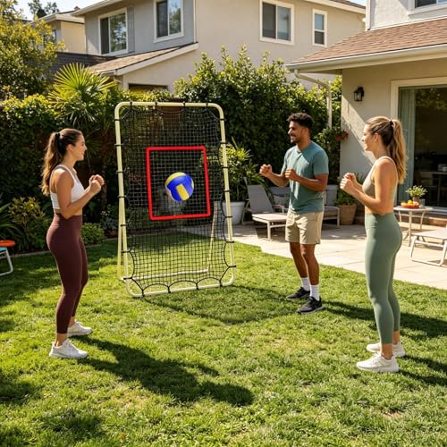 Volleyball Rebounder Replacement Net - 7x4ft Lightweight Heavy-Duty Polyester Mesh, Sports Rebounder with 28 Elastic Cords & Target Loop Weave, Bounce Back Training Screen for Practicing Volleying