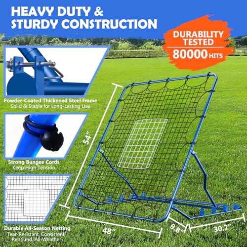 4x4.5FT Baseball Rebounder Net | 4 Adjustable Angles | Pitch Back Baseball Softball Volleyball Rebounder | 1 Strike Zone | Suits Pitchback Trainer for Ground, Line Drive & Fly Balls