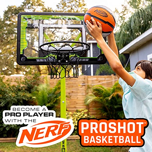 Nerf Indoor + Outdoor Basketball - Proshot Official Size 29.5" Basketball + Air Inflation Pump - Extra Grip for Gym + Driveway Hoops - Regulation B7 Ball - Black/Orange