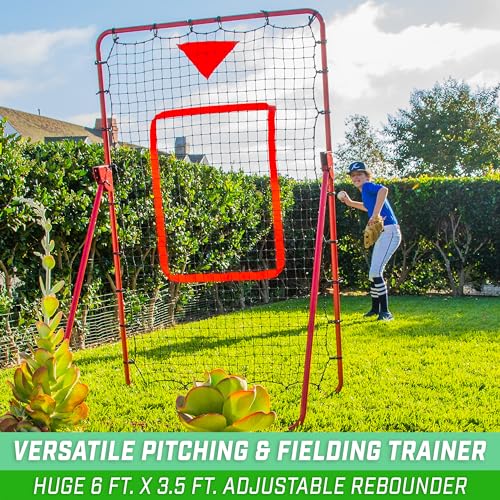 GoSports Baseball & Softball Pitching and Fielding Rebounder - Pitch Back Net - Choose Your Size - color: Red