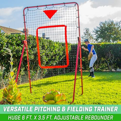 GoSports Baseball & Softball Pitching and Fielding Rebounder - Pitch Back Net - Choose Your Size - color: Red