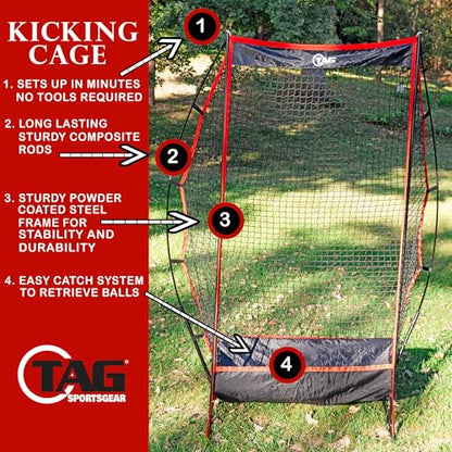 TAG Portable Football Kicking Net with Longsnapper Target, 4 Punting Targets, Ball Catch System, Sets Up in Minutes, No Tools Required with Travel Bag