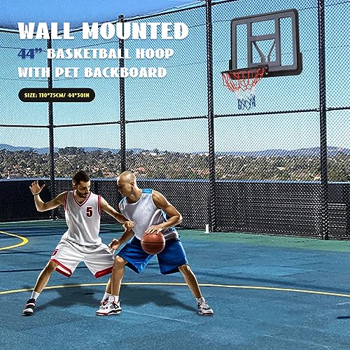 Basketball Backboard and Rim Combo, 44'' Indoor Outdoor Pole Mount Basket Ball Hoop, Wall Mounted Basketball Hoops PET Backboard and Rims Competition Combo Durable Rims All-Weather Net