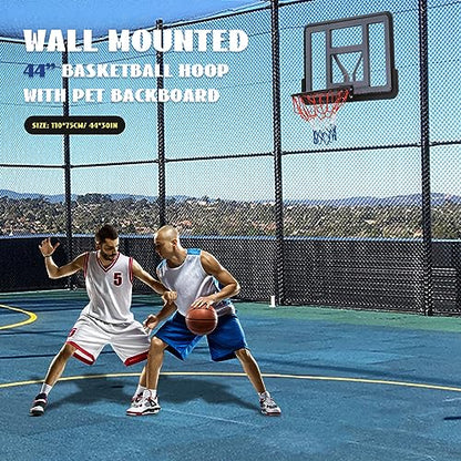 Basketball Backboard and Rim Combo, 44'' Indoor Outdoor Pole Mount Basket Ball Hoop, Wall Mounted Basketball Hoops PET Backboard and Rims Competition Combo Durable Rims All-Weather Net